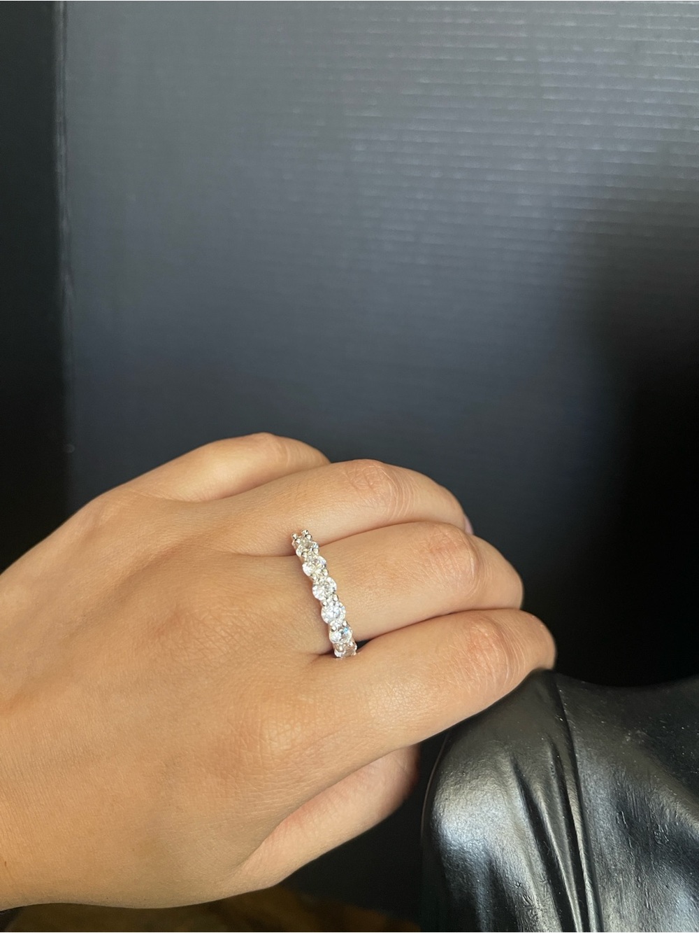 Silver tone statement cz eternity band ring size 7